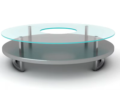 Modern Round Glass Coffee Table With Metal Frame And Two Tier Design 3d model