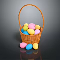 Decorative Ornament Set Featuring Wicker Basket Filled With Colorful Easter Eggs 3d model