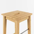 Stylish Natural Wood Bar Stool with Square Seat and Metal Footrest