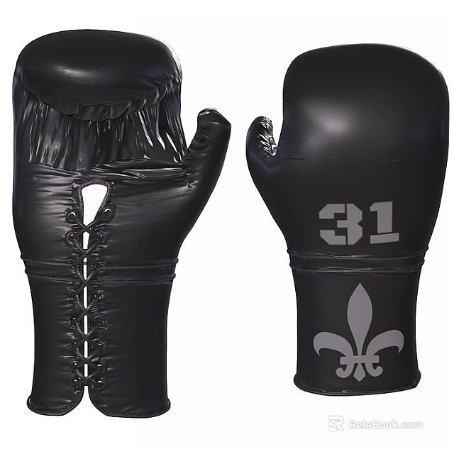 Sports Equipment Black Leather Boxing Gloves With Stitching Fleur de lis Pattern And Number 31 3d model 