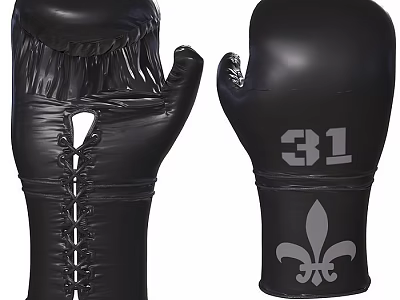 Sports Equipment Black Leather Boxing Gloves With Stitching Fleur de lis Pattern And Number 31 3d model