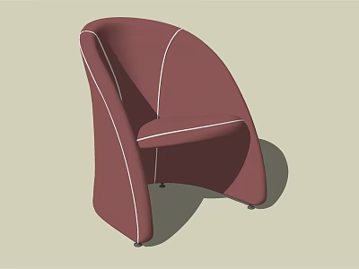 Modern Burgundy Leisure Chair With Curved Backrest White Stitching And Metal Legs 3d model
