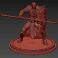 Game Movie Character Armored Warrior Statue Holding Spear Shield With Carved Base In Dynamic Pose