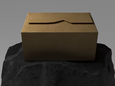 Brown Cardboard Box With Folded Top Lid Placed On Black Stone Surface 3d model