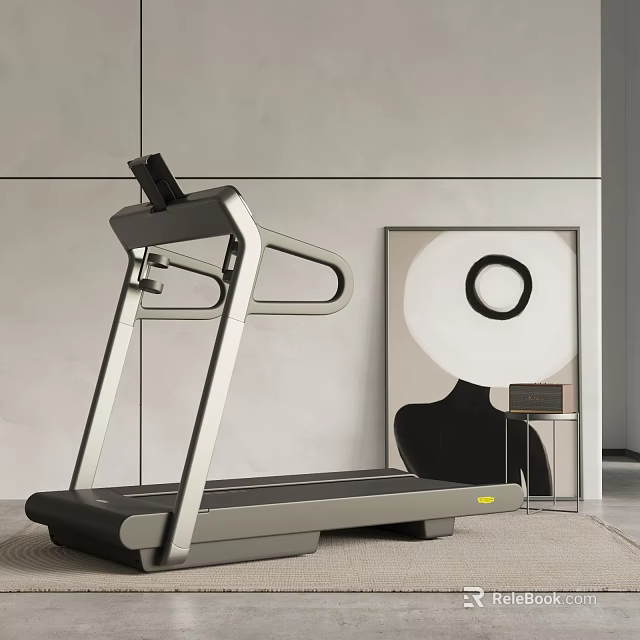 Sleek Modern Treadmill For Home Fitness With Minimalist Indoor Design And Wall Art 3d model 