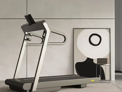 Sleek Modern Treadmill For Home Fitness With Minimalist Indoor Design And Wall Art 3d model