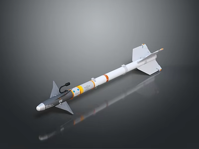 Advanced Military Missile Weapon With White Body Orange Band Tail Fins And Nose Cone 3d model