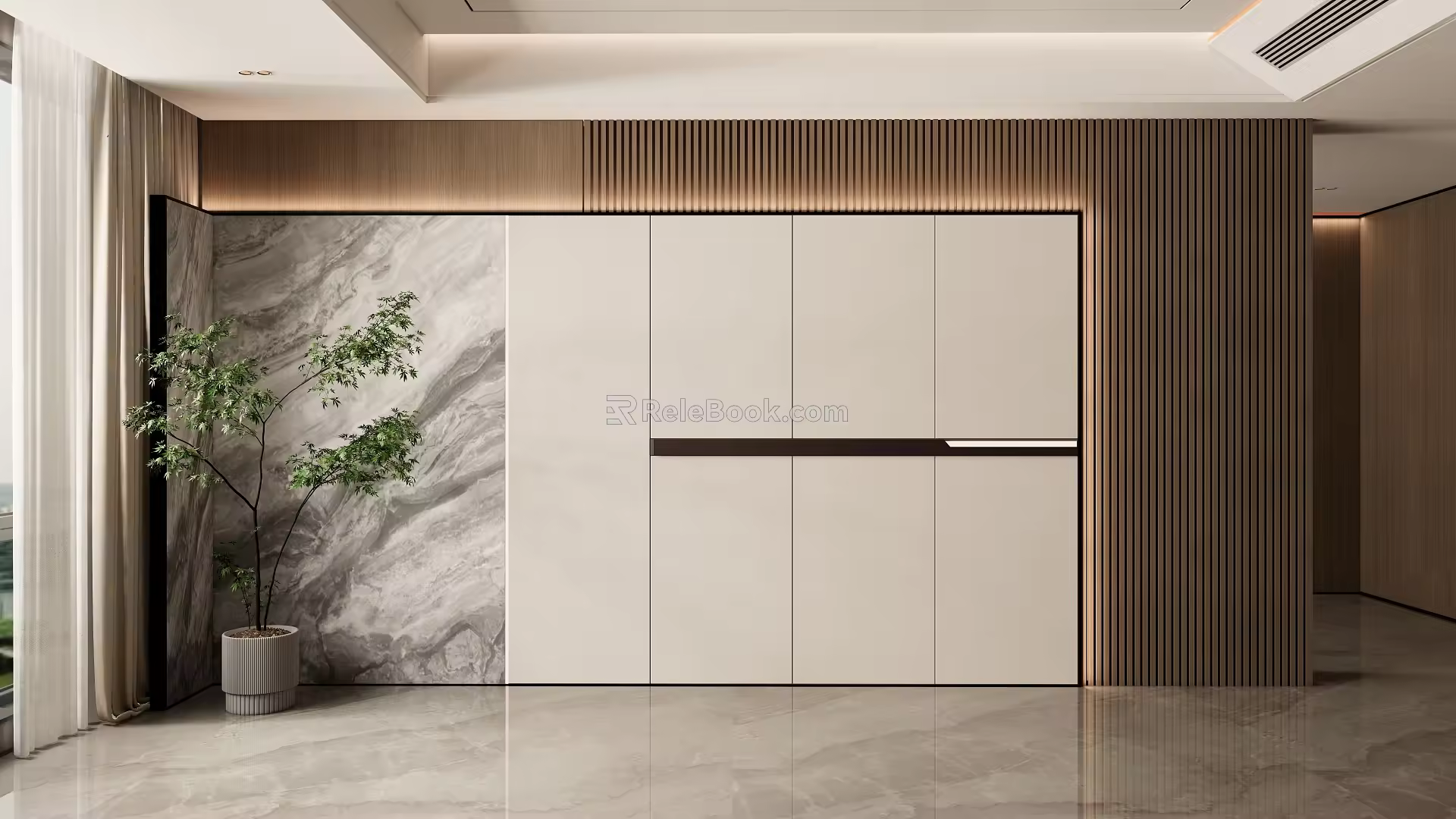 Modern minimalist sofa background wall decorative background wall grille background wall marble background wall 3d model