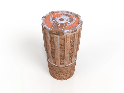 Cylindrical Building Structure With Brick Walls Decorative Metal Strips And Circular Top 3d model