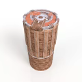Cylindrical Building Structure With Brick Walls Decorative Metal Strips And Circular Top