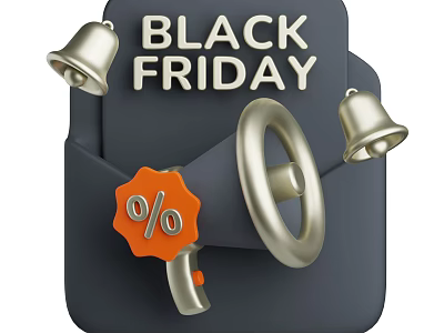 Black Friday Themed Decorative Ornament Set with Bells Megaphone and Percentage Sign for Home Decor 3d model