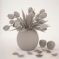 Decorative Transparent Glass Vase With Fresh White Tulips And Green Apples