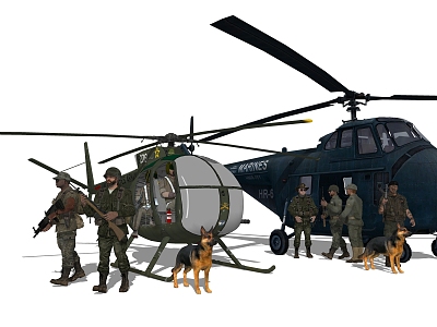 Modern Helicopter American Gi Gunship Military Helicopter Military Dog model