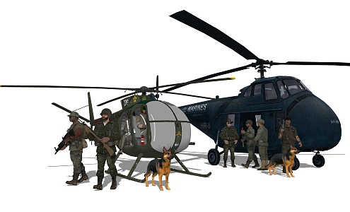 Modern Helicopter American Gi Gunship Military Helicopter Military Dog 3d model