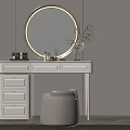 Elegant White Dressing Table With Round Mirror Drawers And Decorative Items 3d model