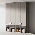 Modern Light Wood Wardrobe With Circular Knobs And Striped Base Storage Compartments 3d model