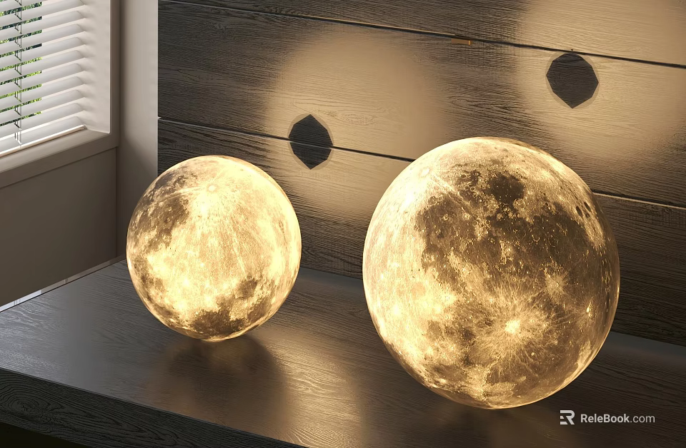Pair of Modern Moon Shaped Floor Lamps With Realistic Texture And Warm Glow 3d model 