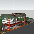 Northeast Chinese Snack Kiosk Restaurant With Green Trees And String Lights Decorations