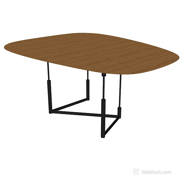 Simple Modern Wooden Desk With Oval Brown Top And Black Metal Frame Legs 3d model 