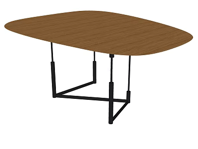 Simple Modern Wooden Desk With Oval Brown Top And Black Metal Frame Legs 3d model