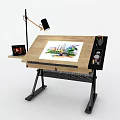 Modern Art Drawing Workstation With Adjustable Lamp Colorful Illustration And Tools