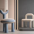 Modern Designer Kids Chairs Blue And Beige Padded Seat Curved Backrest Rounded Legs