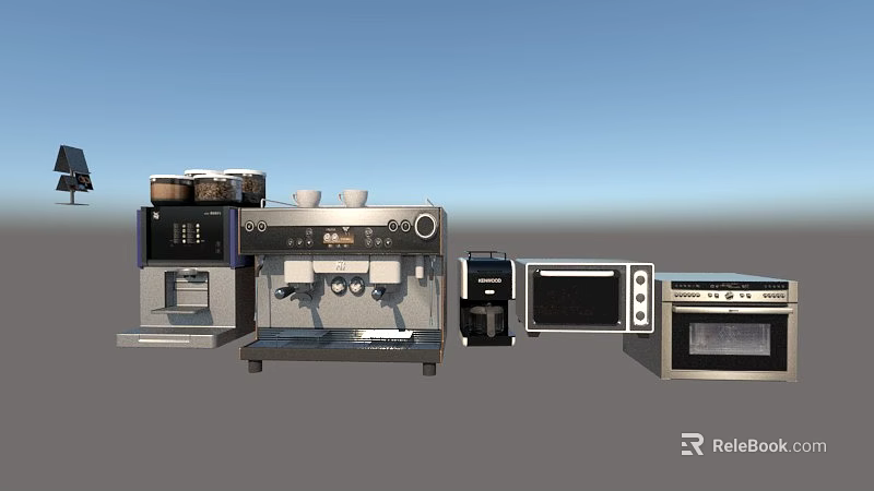 Various Modern Kitchen Appliances Including Espresso Machine Microwave And Oven 3d model