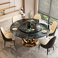 Modern Elegant Restaurant Interior With Round Marble Dining Table Golden Base And Black White Chairs