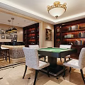 Stylish Billiard Room Interior Design With Pool Table Comfortable Seats And Elegant Lighting 3d model