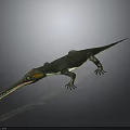 3D Rendered Prehistoric Reptile With Long Snout Green Body Sharp Teeth and Yellow Eyes
