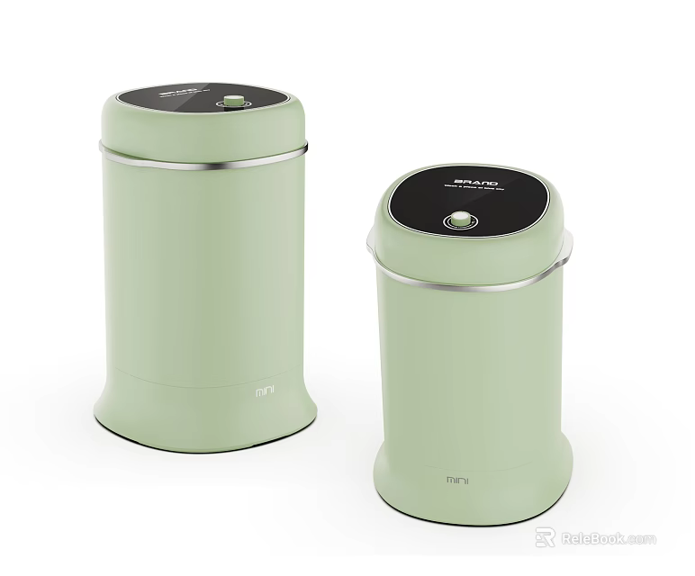 Two Light Green Compact Washing Machines With Modern Design And Top Control Panel 3d model 