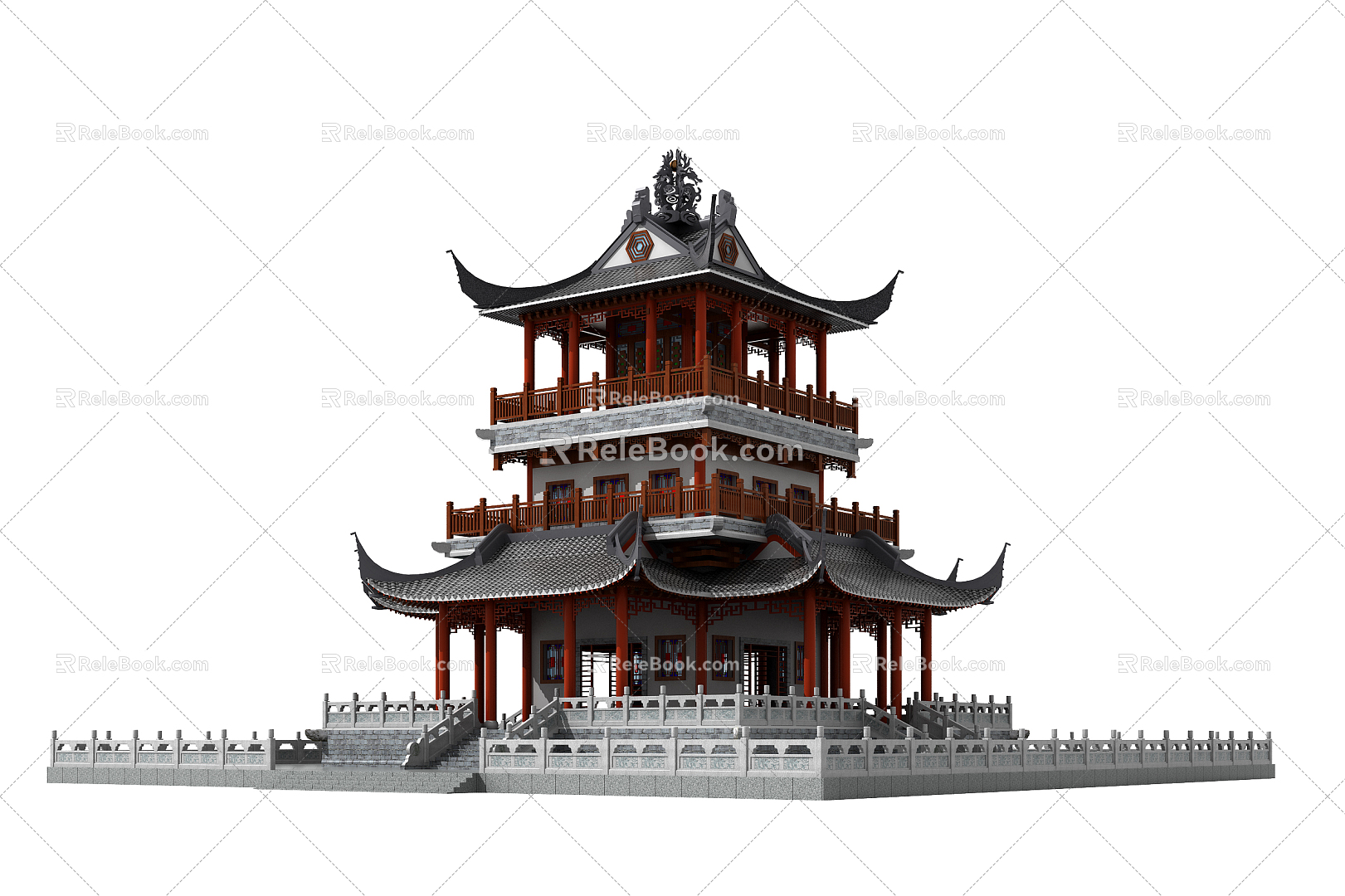 Chinese temple ancient temple relic hall 3d model