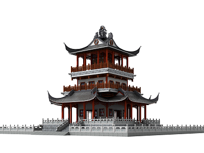 Chinese temple ancient temple relic hall 3d model