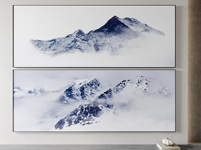 Two Panel Snowy Mountains Landscape Painting With Misty Clouds And Decorative Interior 3d model