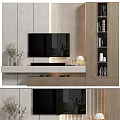 Modern TV Wall Unit With Wooden Accents And Decor