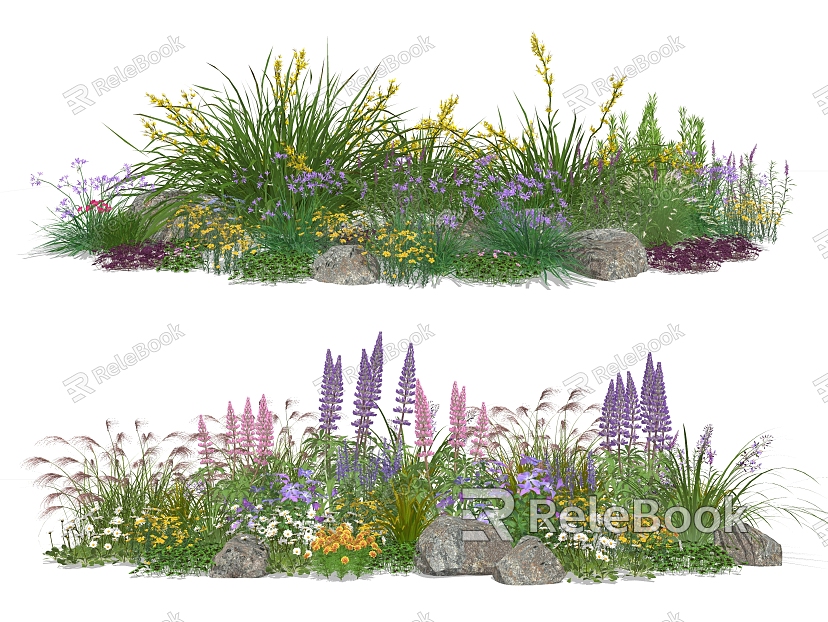 Modern plants, shrubs, flowers and plants, combinations of plants, piles of plants model