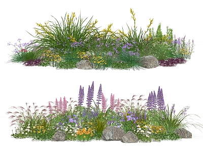 Modern plants, shrubs, flowers and plants, combinations of plants, piles of plants model