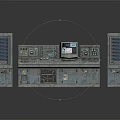 Industrial Control Console With Control Panels Display Screen And Worn Metal Cabinets 3d model