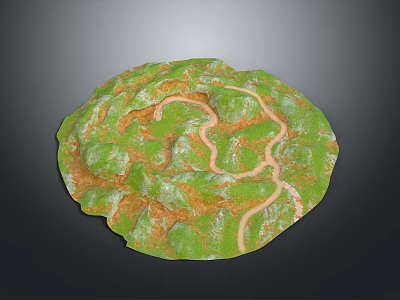 Wood Stone Terrain Model With Winding Path Green Brown Textured Surface 3d model