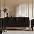 Elegant Modern Living Room TV Stand With Diamond Pattern Gold Trim And Side Cabinets