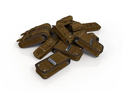 Multiple Brown Pencil Cases Stacked As Practical Daily Living Items 3d model