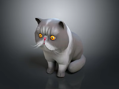 Gray Cat With Yellow Eyes And White Whiskers Sitting On Dark Background 3d model