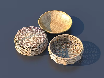 Three Different Shaped Handwoven Storage Baskets For Home Organization Natural Design 3d model