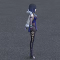 Elegant Game and Movie Character With Black Short Hair Blue Outfit White Shoulder Details Purple Pants