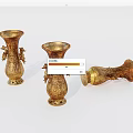 Decorative Ornament Set Featuring Three Golden Carved Vases with Intricate Designs