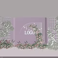 Elegant Photo Check In Spot Featuring Pink Background White Flower Walls And Decorative Arch