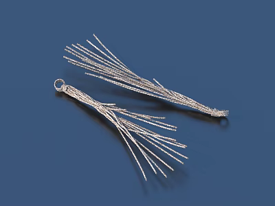 Silver Tassel Earrings Made Of Thin Silver Threads In Drooping Shape For Daily Use 3d model