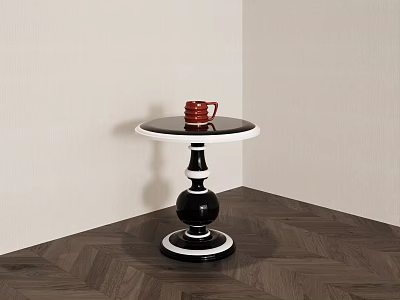 Modern Round Side Table With Black And White Base And Red Cup On Top 3d model