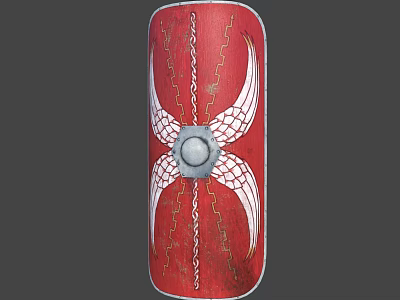 Red Decorative Shield With White Wing Design Chain Pattern And Circular Metal Ornament 3d model