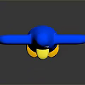 Blue Penguin Toy With Yellow Beak Feet White Belly And Outstretched Arms On Gray Background